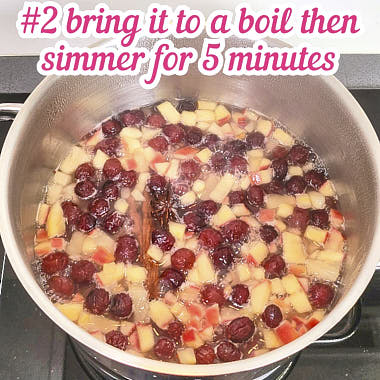 Saucepan on stove, simmering.