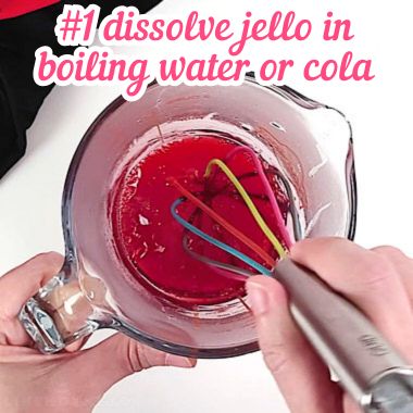 Dissolving jello in hot water.