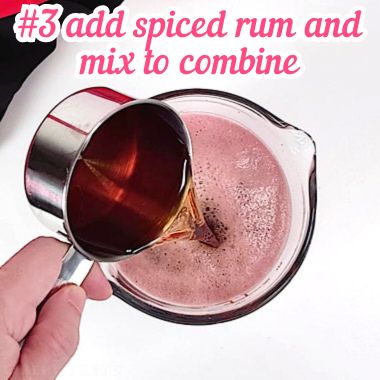Adding rum to jello mix.