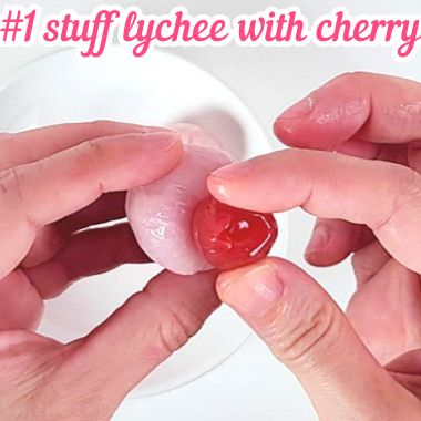 Stuffing lychee with cherry.