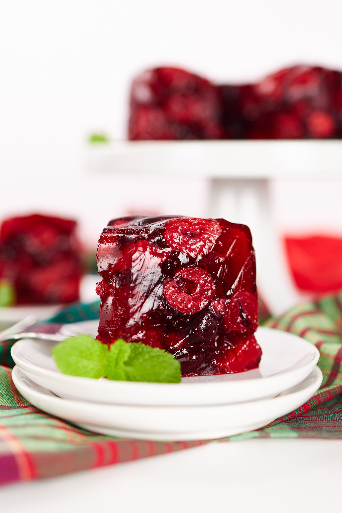 Congealed black cherry salad slice.