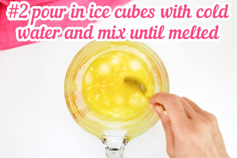 Mixing jello with ice water.