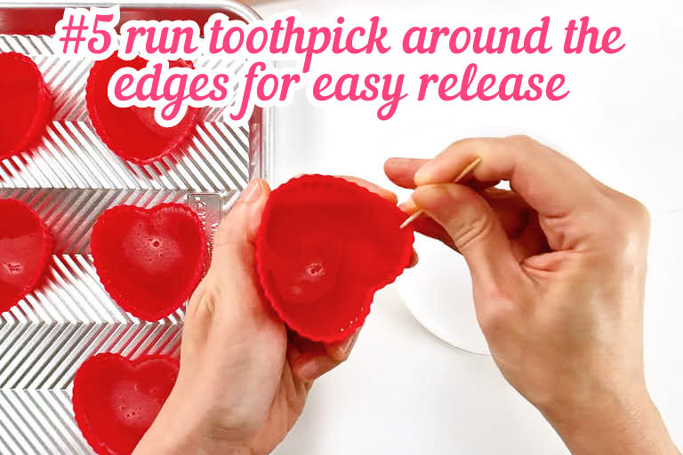 Running toothpick around the jello edges for easy release.