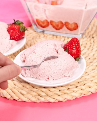 Slice of strawberry jello fluff.