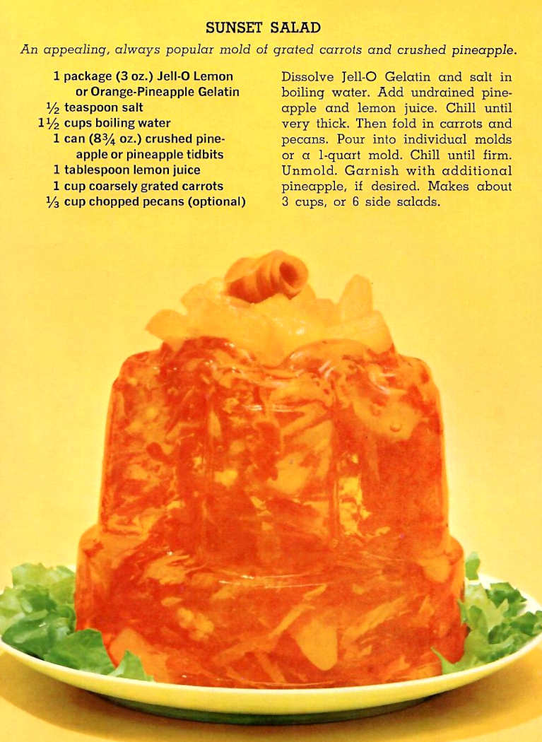 Sunset salad page of Joys of Jello cookbook.